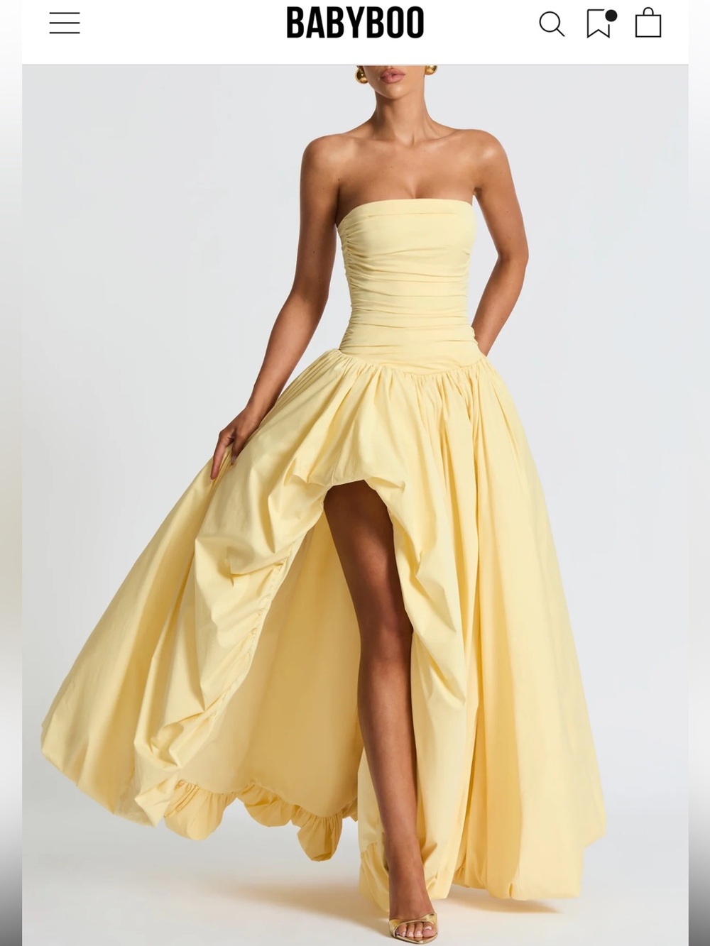 BABYBOO Strapless Yellow High-Low Gown